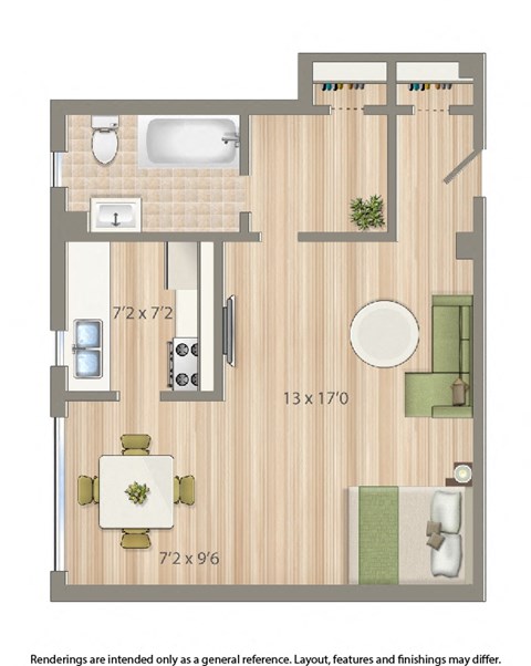 Floor plan for studio, 1 bath, 466 sqft